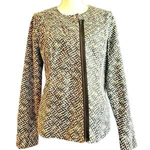 CAbi Classic Style Asymmetrical Zipper Jacket Size M, Pockets Snap Neck Cotton